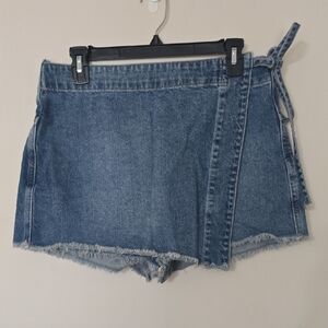 We The Free Medium Blue Denim Wrap-Style Jean Shorts with Side Tie